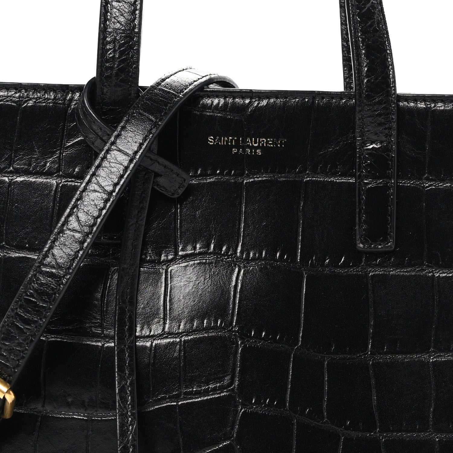 Saint Laurent Calfskin Crocodile Embossed Paris Mini Toy Shopper Tote Black 8 of 11