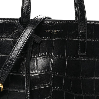 Saint Laurent Calfskin Crocodile Embossed Paris Mini Toy Shopper Tote Black 8 of 11