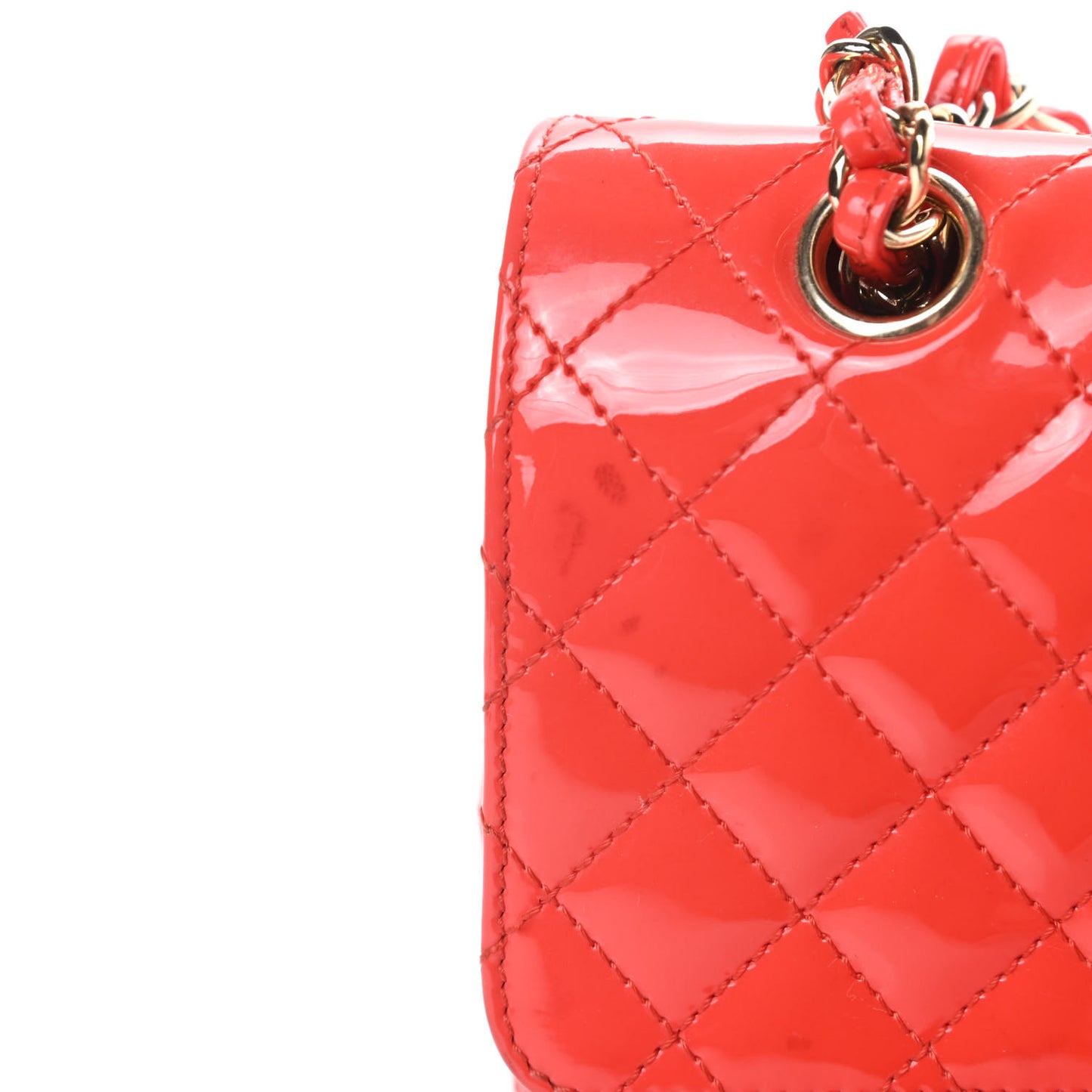 Patent Calfskin Quilted Valentine Charms Medium Single Flap Red