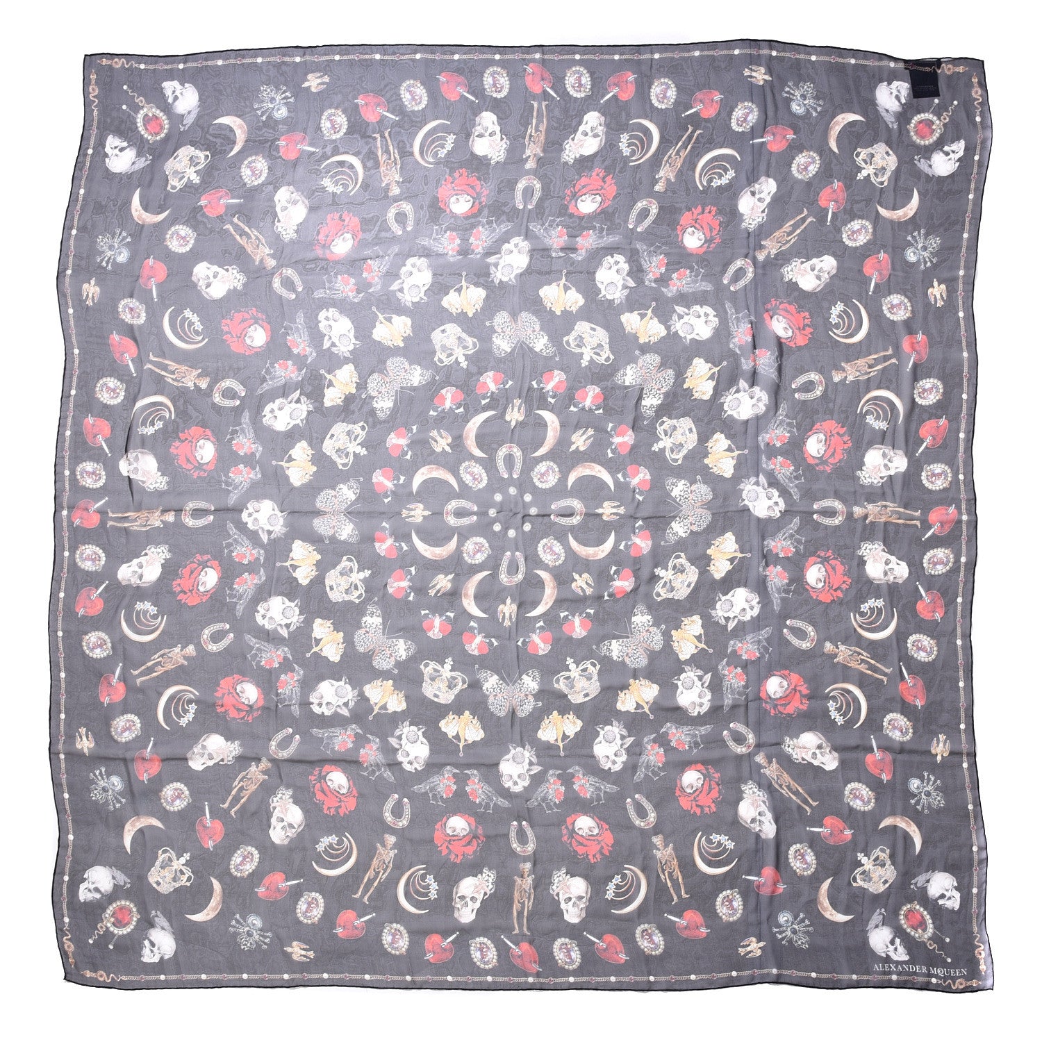 Alexander McQueen Silk Chiffon Skull Butterfly Scarf Black Multicolor 1 of 4