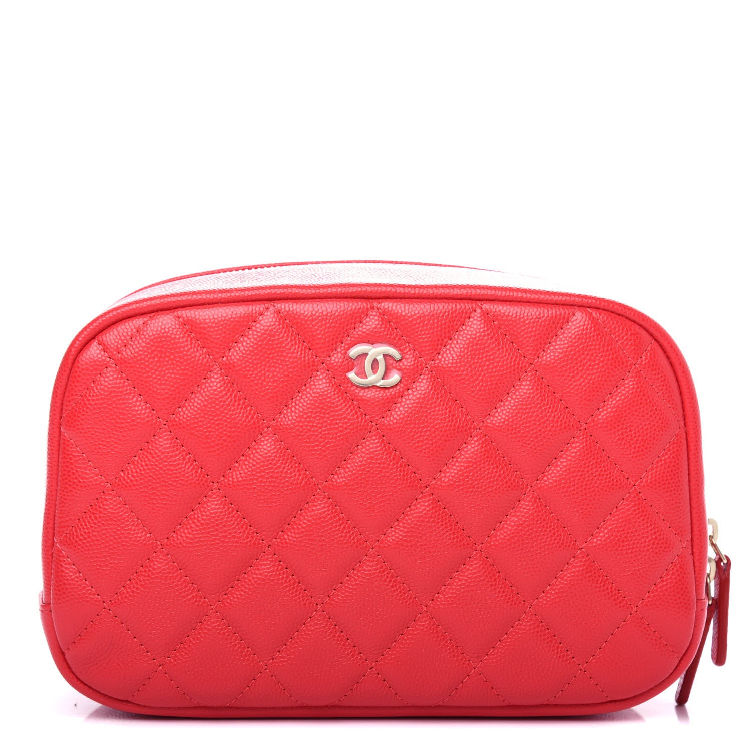 Chanel Caviar Quilted Medium Curvy Pouch Cosmetic Case Red 1 of 8
