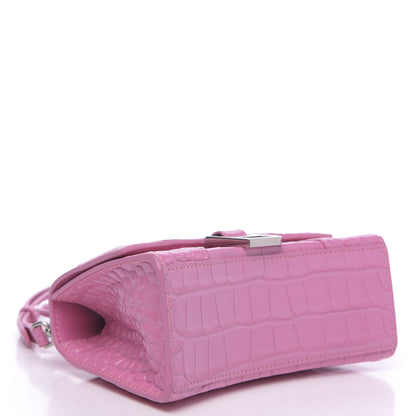 Balenciaga Shiny Calfskin Crocodile Embossed Hourglass Top Handle Bag XS Baby Pink 4 of 9