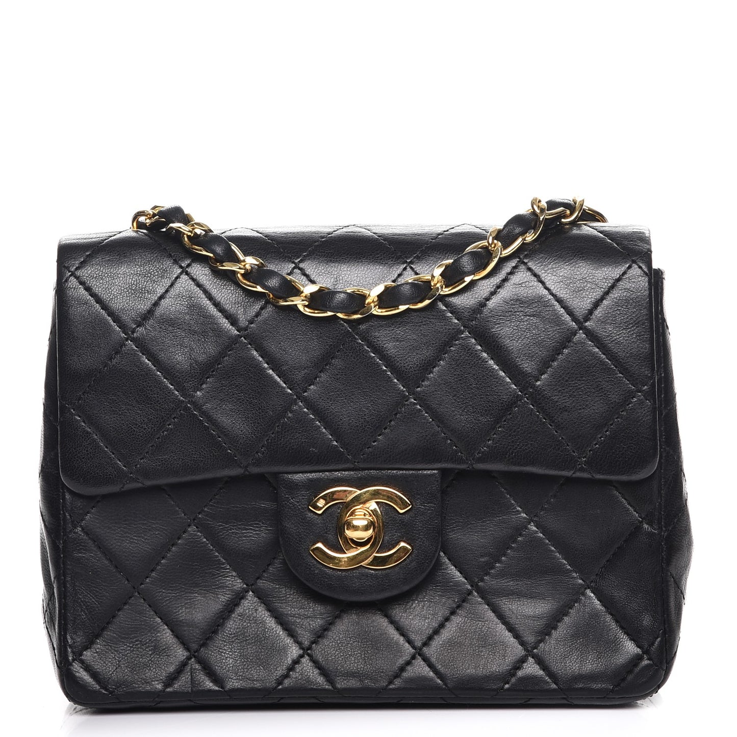 Lambskin Quilted Mini Square Flap Black