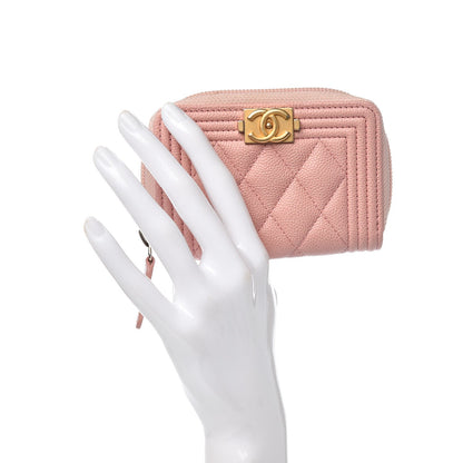 Chanel Caviar Quilted Boy Zip Around Coin Purse Wallet Pink 2 of 8