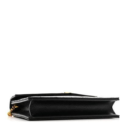 Saint Laurent Grain De Poudre Matelasse Chevron Monogram Envelope Chain Wallet Black 4 of 14