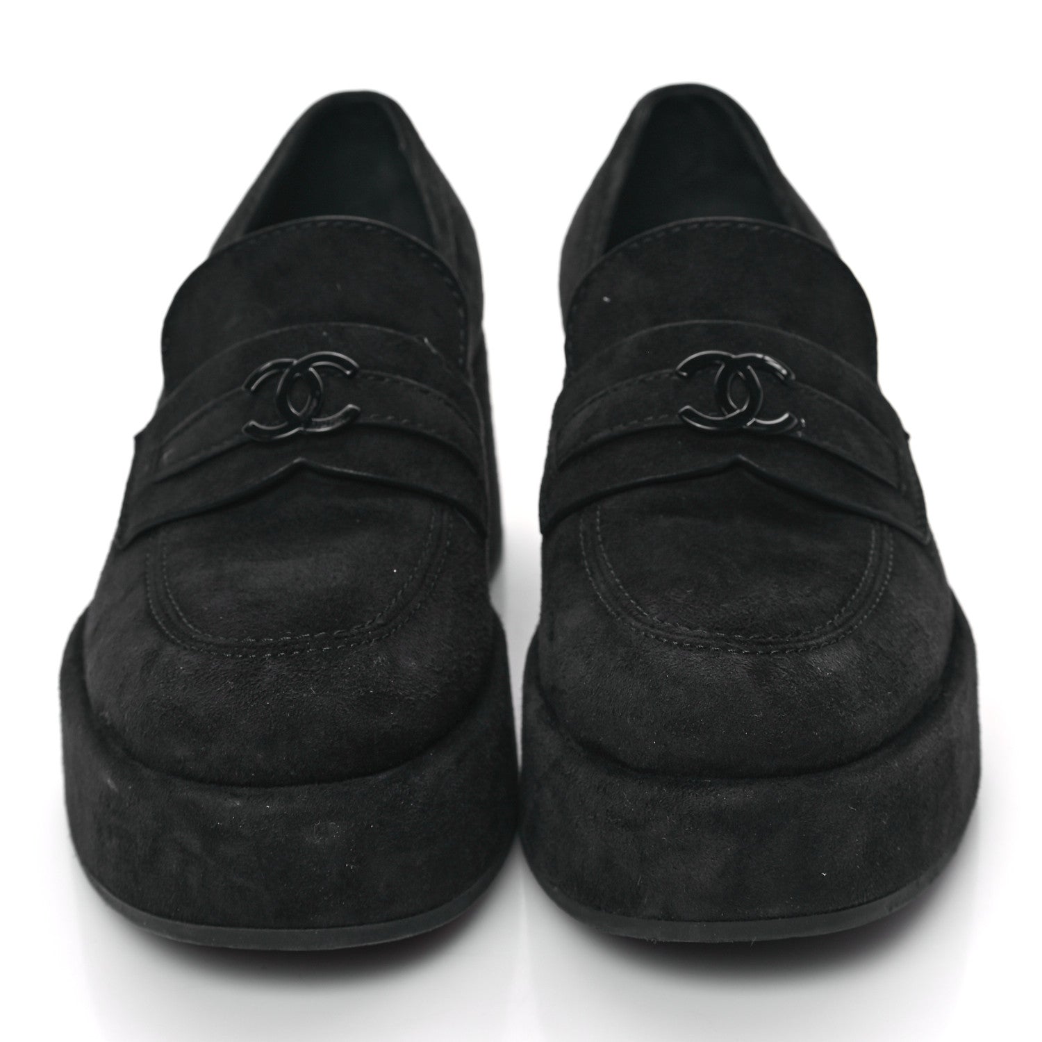 Chanel Suede CC Platform Loafers 36.5 Black 2 of 8