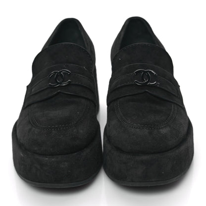 Chanel Suede CC Platform Loafers 36.5 Black 2 of 8