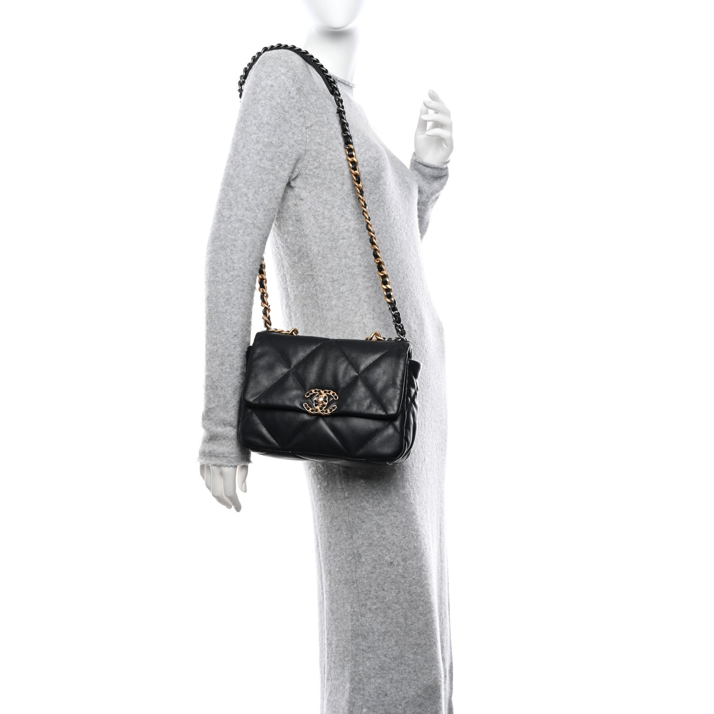 Lambskin Quilted Medium Chanel 19 Flap Black