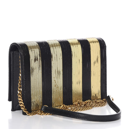 Saint Laurent Sequin Striped Classic Monogram Kate Tassel Chain Wallet Black Gold 4 of 18