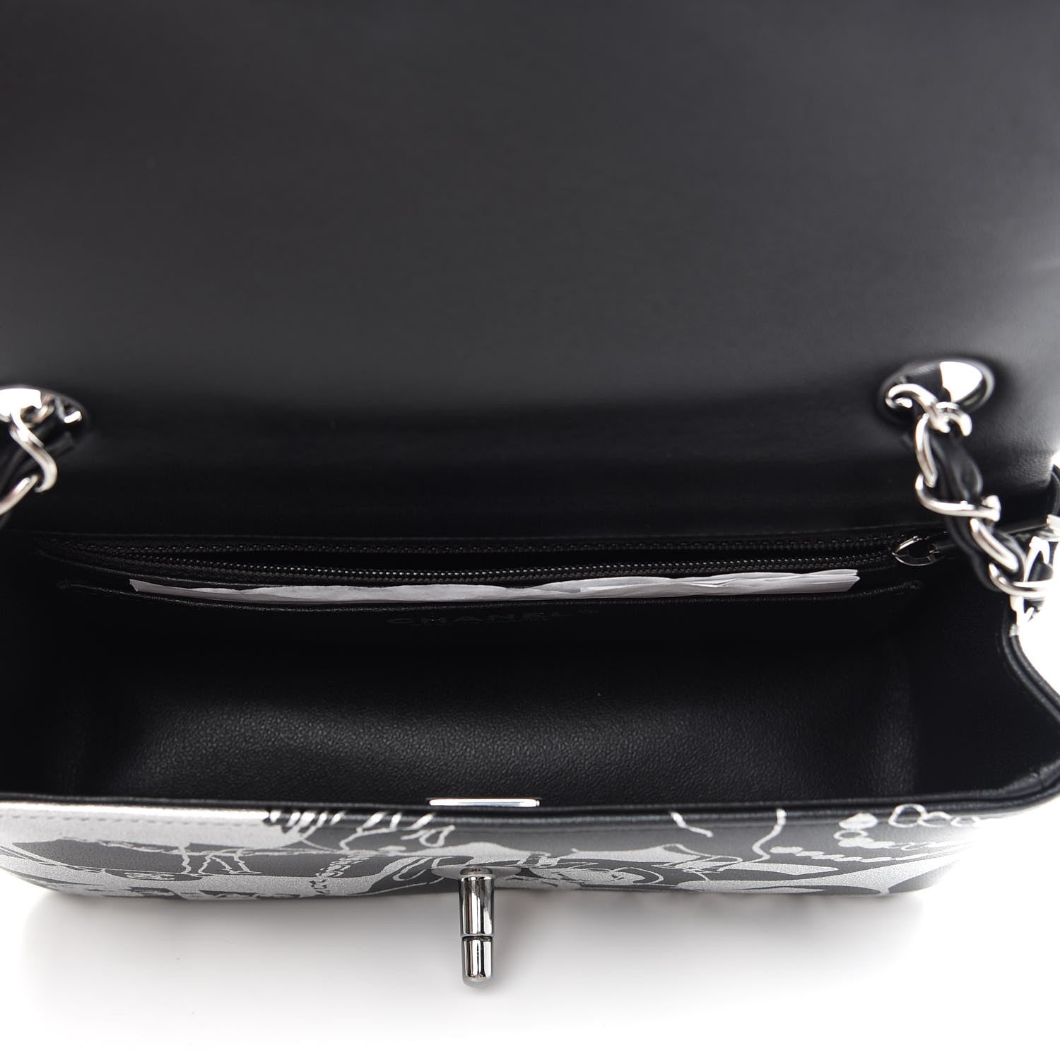 Chanel Lambskin Printed Mini Rectangular Flap Black Silver 5 of 9