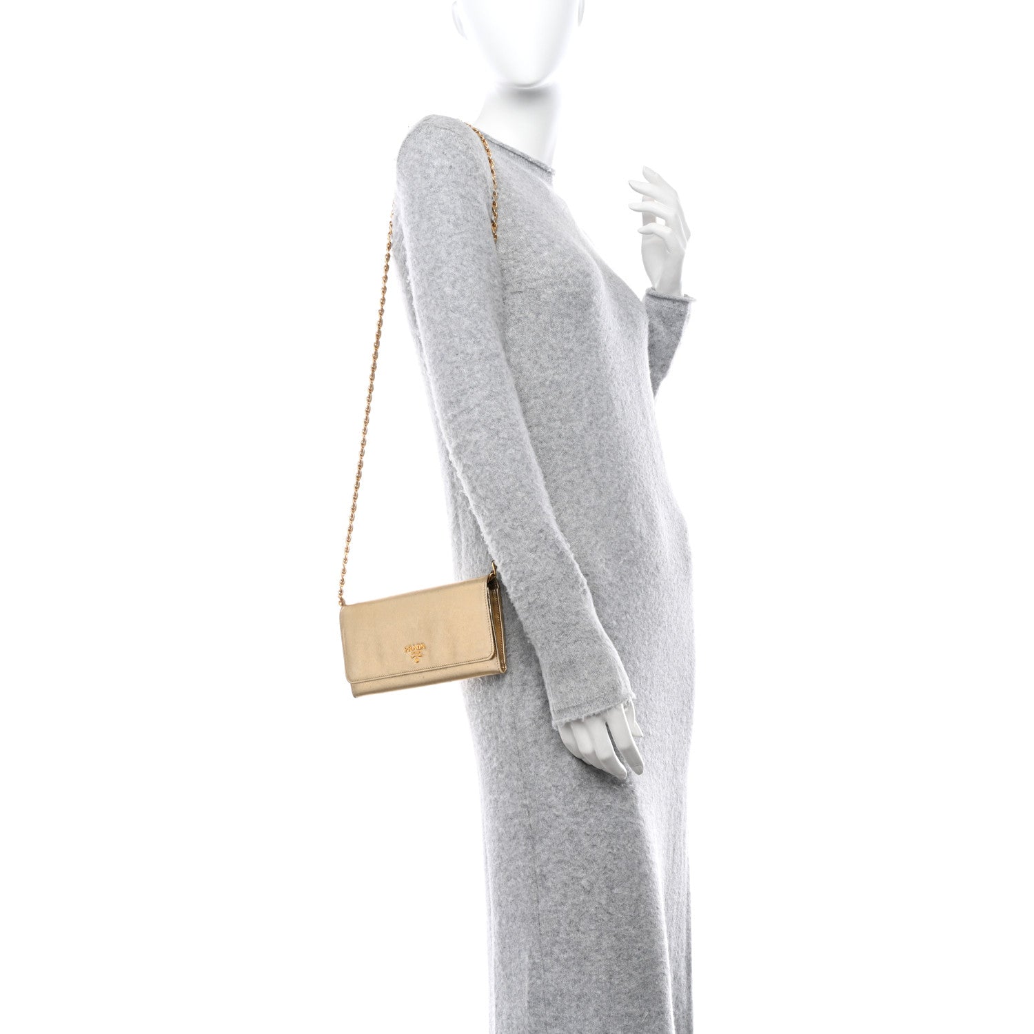 Prada Metallic Saffiano Wallet On Chain Platino 2 of 21