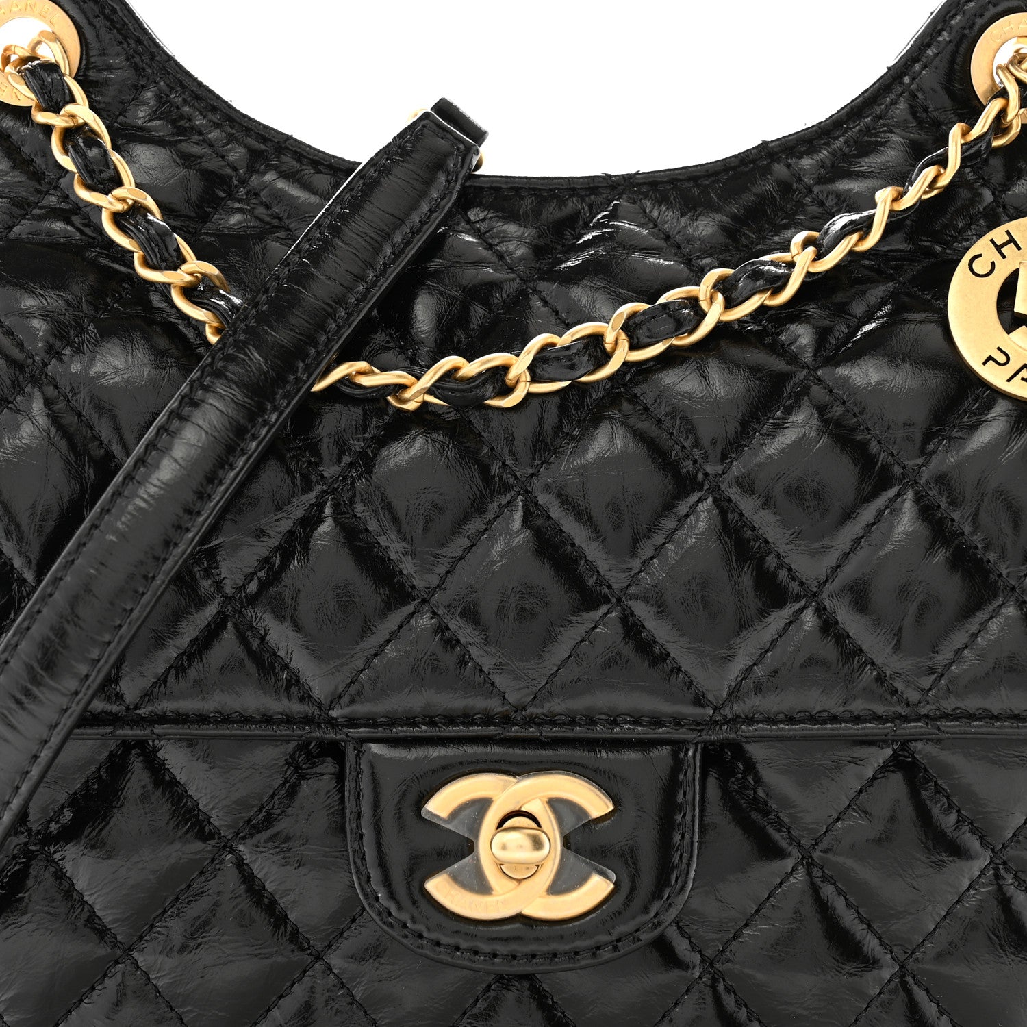 Chanel Shiny Crumpled Calfskin Quilted Small CC Messenger Bag Black 8 of 10