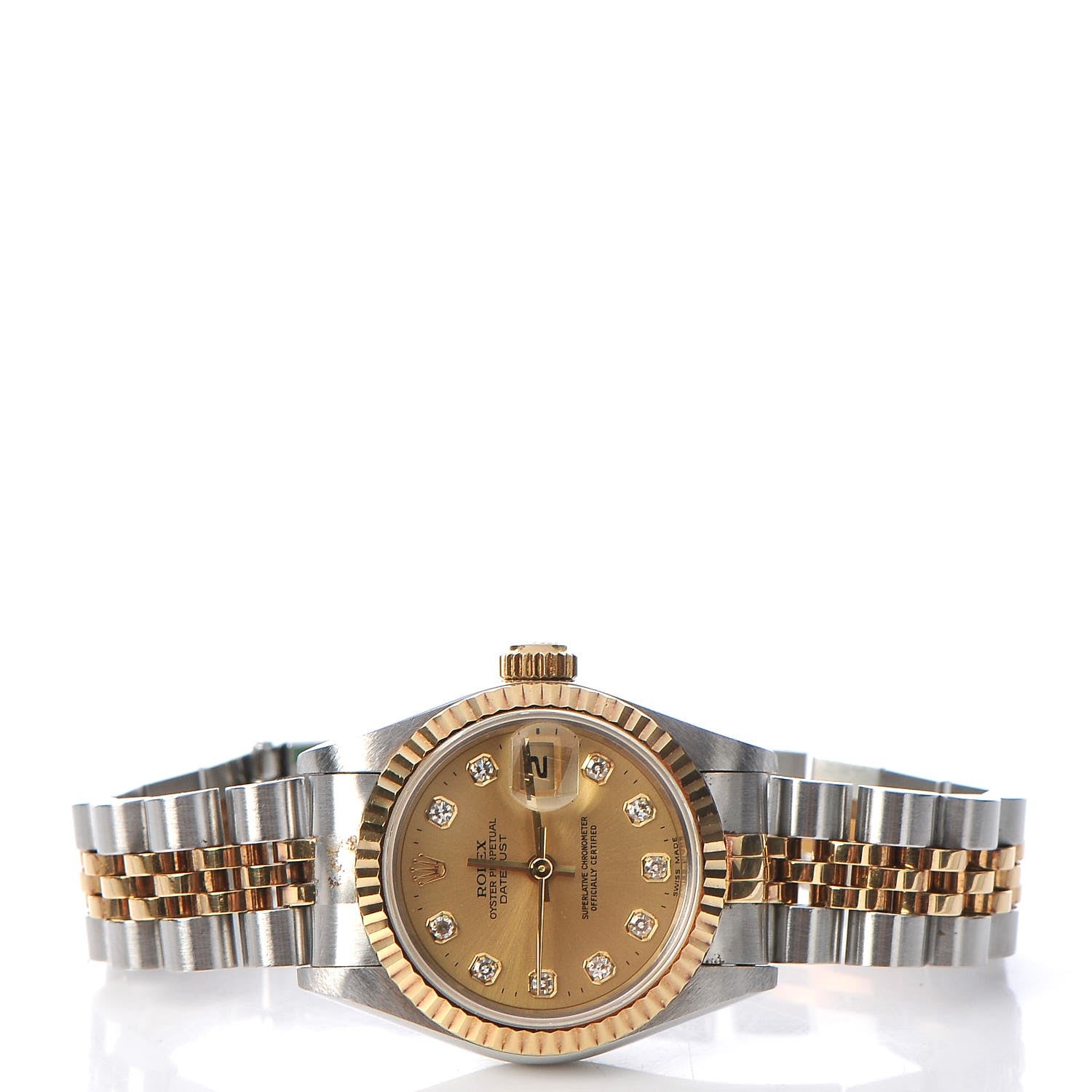 Rolex Stainless Steel 18K Yellow Gold Diamond 26mm Oyster Perpetual Datejust Watch Champagne 69173 3 of 8