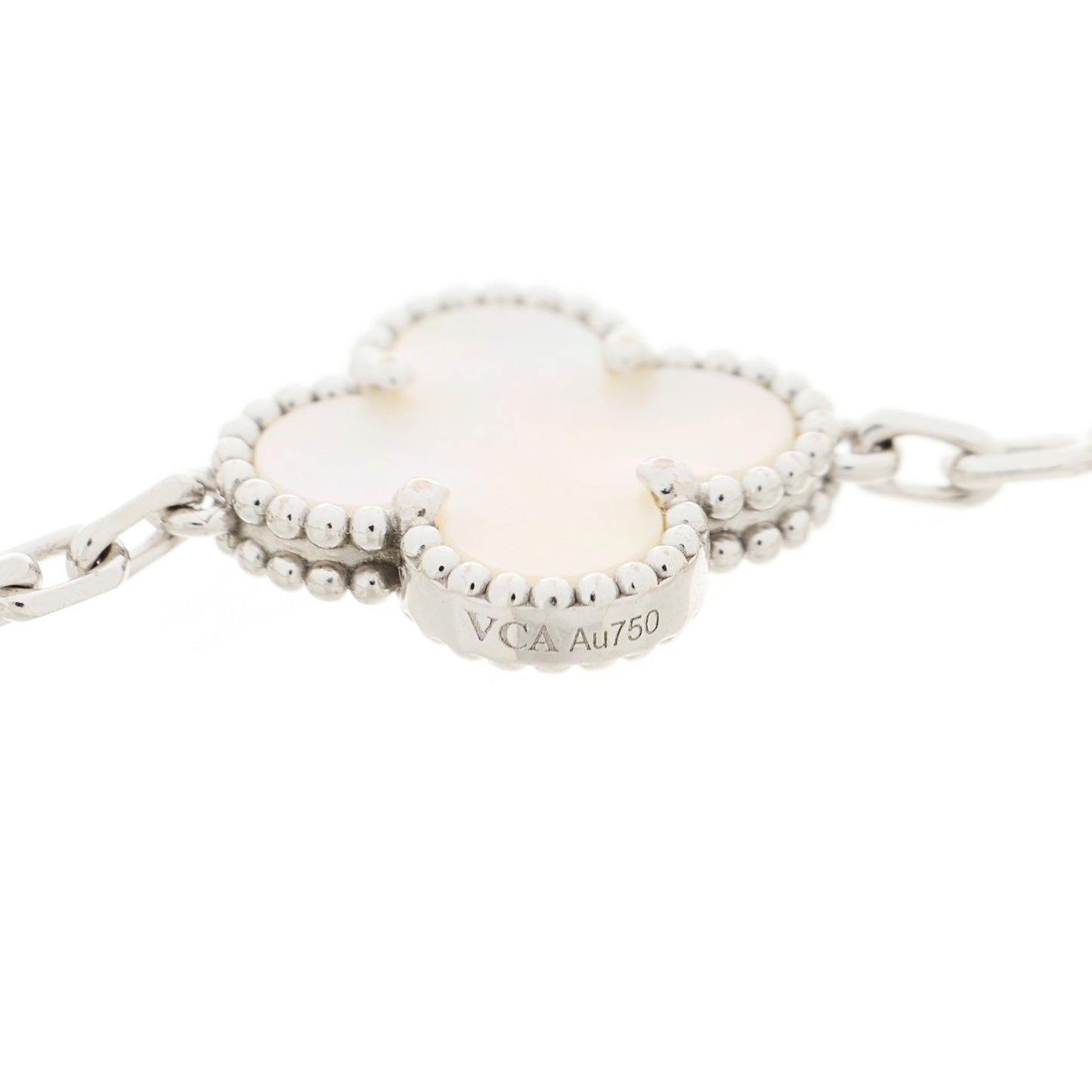 18K White Gold Mother of Pearl 5 Motifs Vintage Alhambra Bracelet