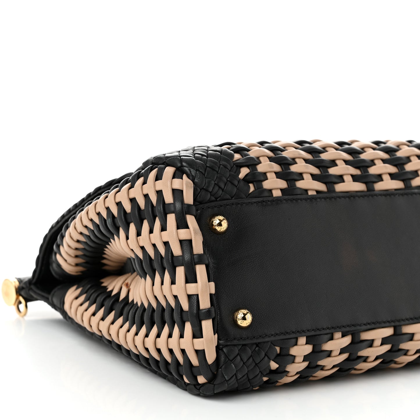 Calfskin Woven Medium Sicily Satchel Black Beige