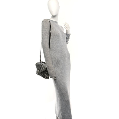 Saint Laurent Metallic Grain De Poudre Matelasse Chevron Monogram Medium College Bag Gunmetal 2 of 10
