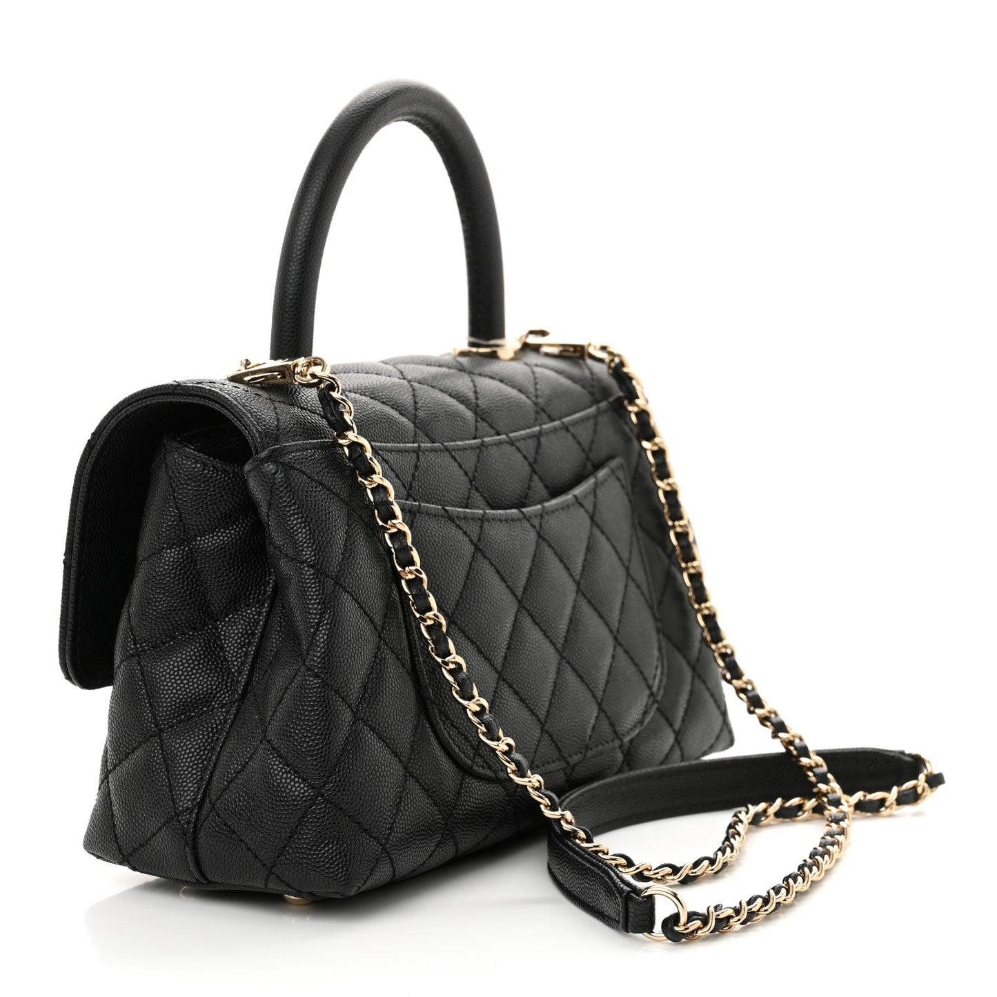 Caviar Quilted Mini Coco Handle Flap Black