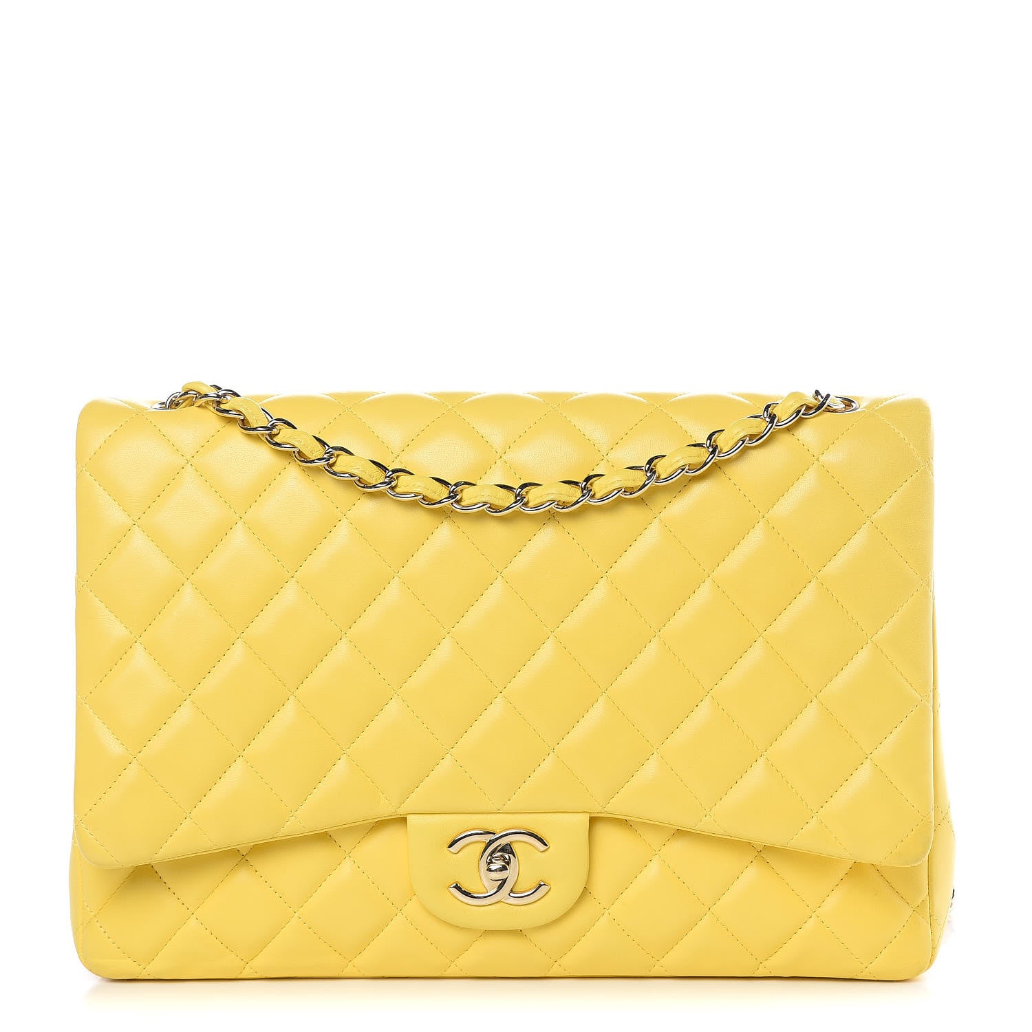 Chanel Lambskin Quilted Maxi Double Flap Yellow 1 of 12