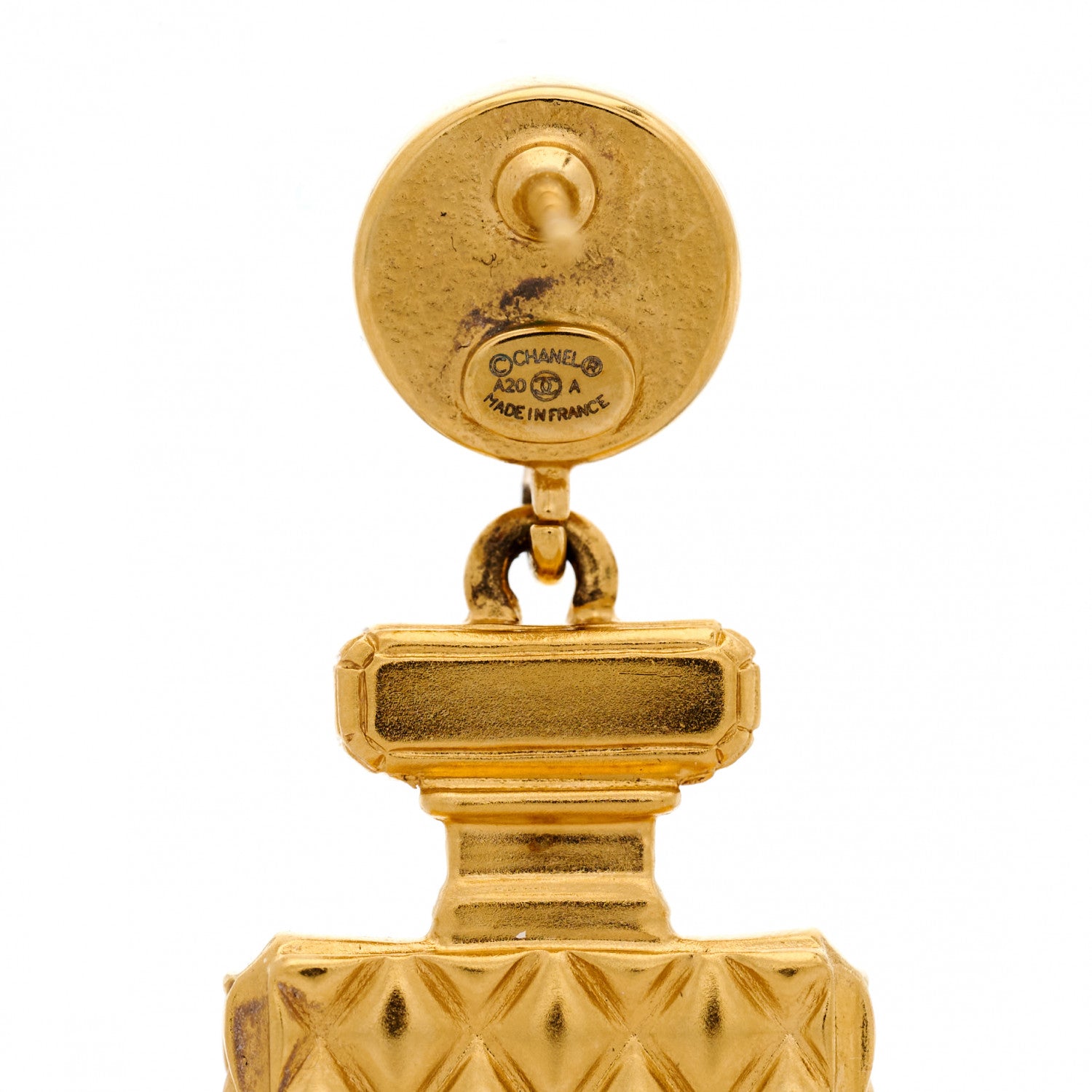 Chanel Crystal Pearl CC Perfume Bottle Drop Earrings Gold 4 of 5