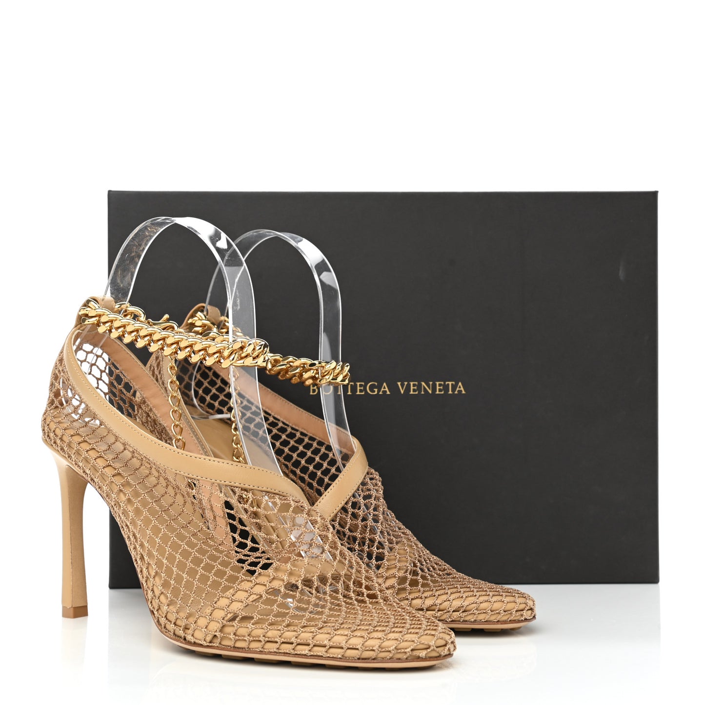 Mesh Nappa Chunky Chain Sandals 37 Beige Pony