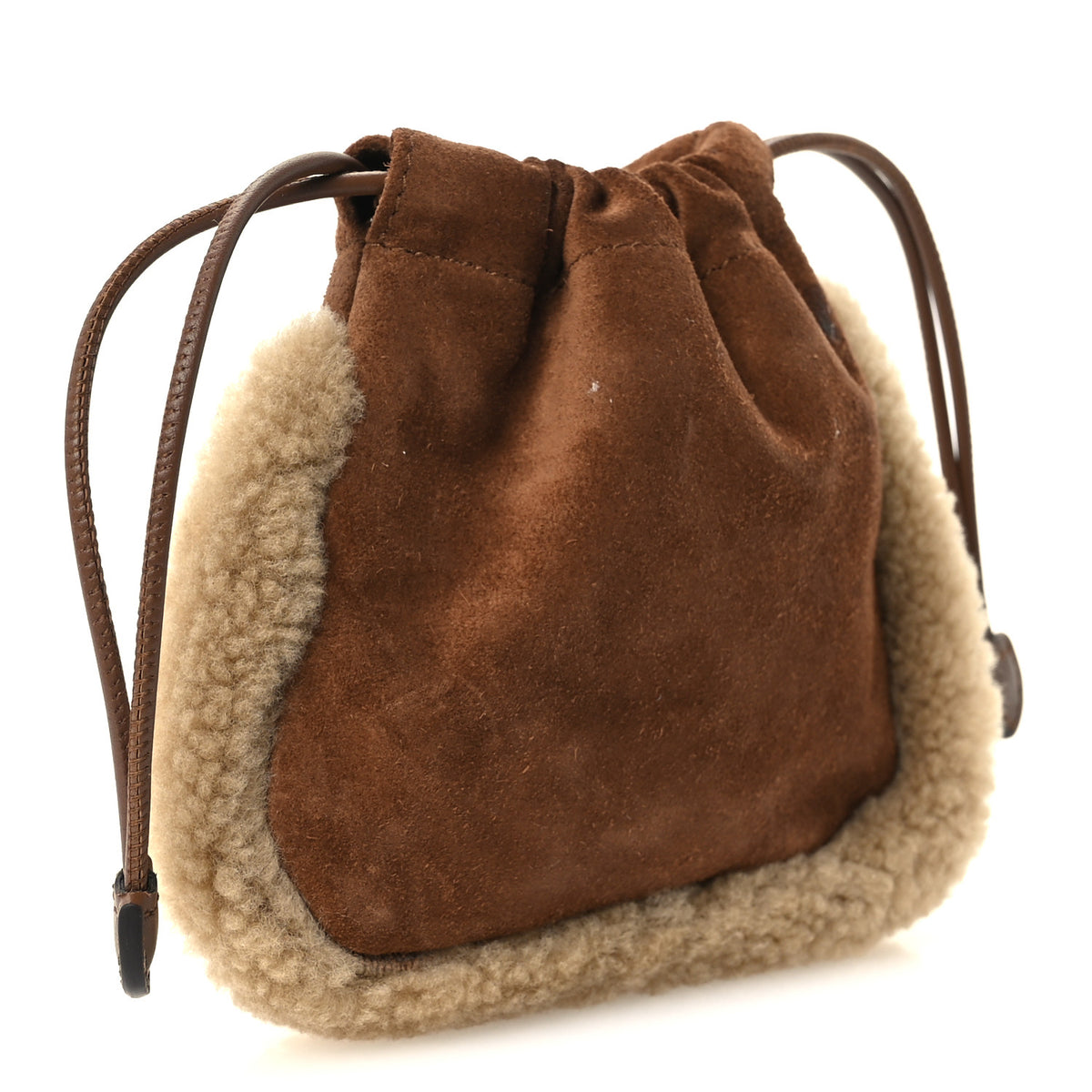 Gucci Suede Shearling Nano Pouch Keyring Bag Charm Brown 3 of 10