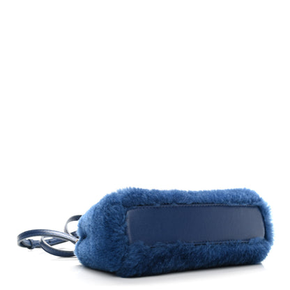 Fendi Shearling Shiny Nappa Micro Peekaboo Iconic Satchel Blue 4 of 11