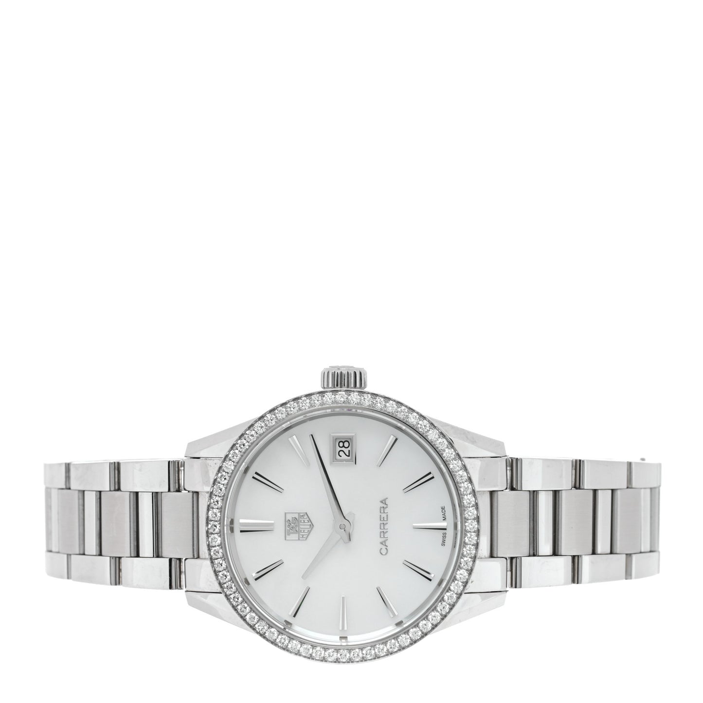 Stainless Steel Diamond Bezel Mother of Pearl 32mm Carrera Lady Quartz Watch WAR1315-0