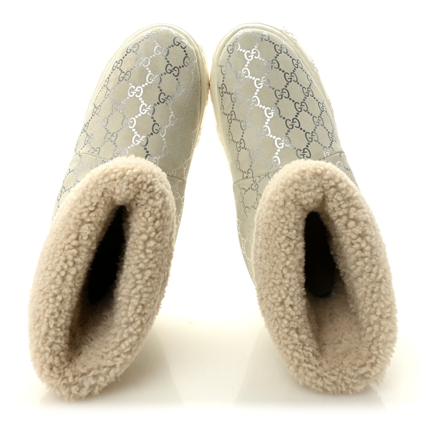 Suede Shearling Monogram Womens Prestige Booties 40 Grey Silver