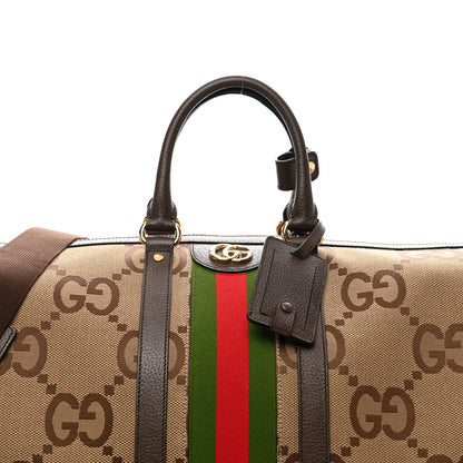 Gucci Monogram Jumbo GG Textured Dollar Calfskin Web Maxi Duffle Bag Camel Ebony 6 of 8