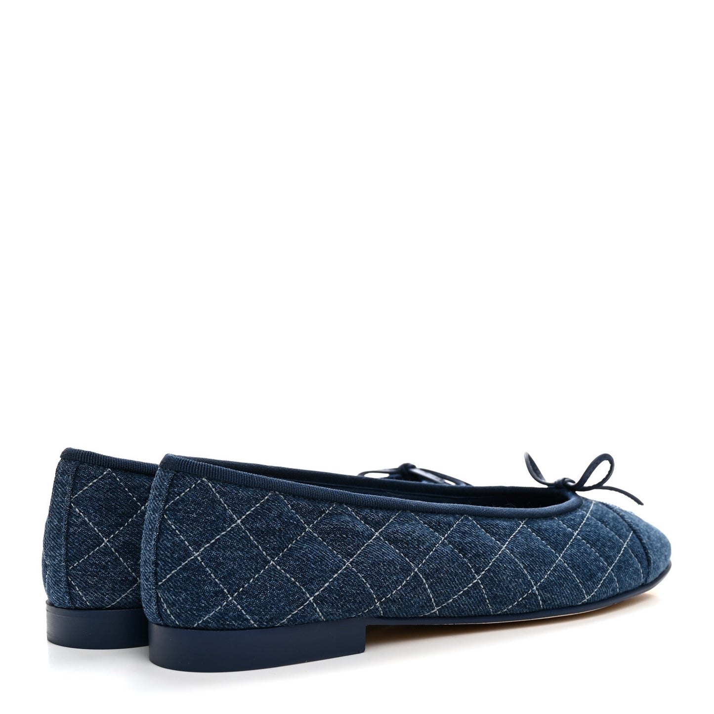 Washed Denim Quilted Cap Toe CC Ballerina Flats 39.5 Blue