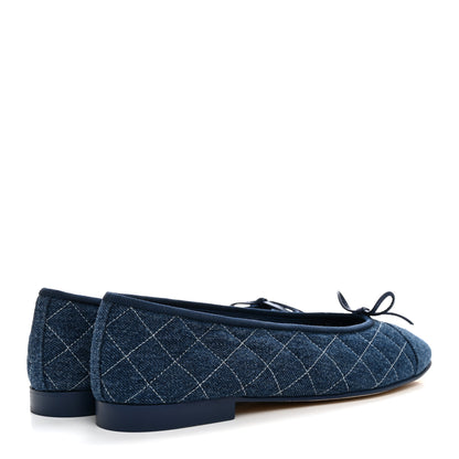 Chanel Washed Denim Quilted Cap Toe CC Ballerina Flats 39.5 Blue 5 of 10