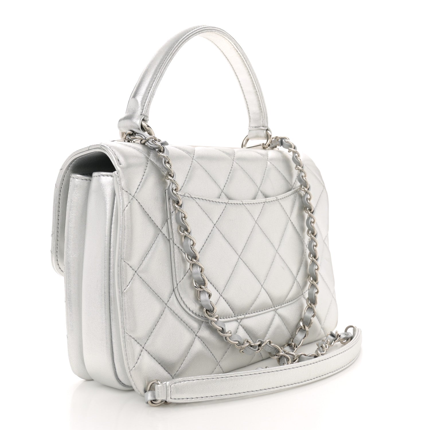 Chanel Metallic Lambskin Quilted Small Trendy CC Flap Dual Handle Bag Silver 3 of 12