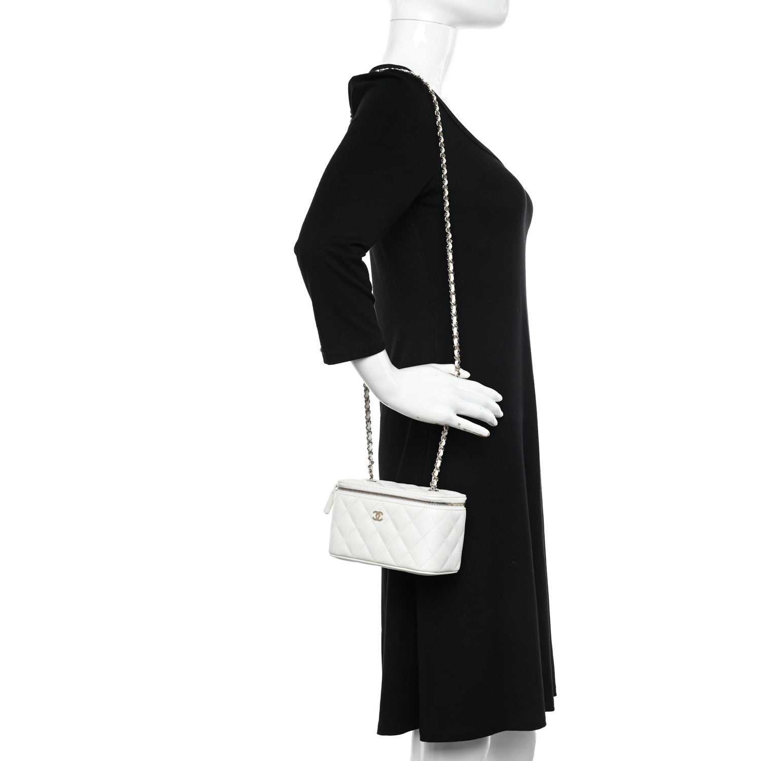 Chanel Caviar Quilted Small Vanity Case With Chain White 2 of 10