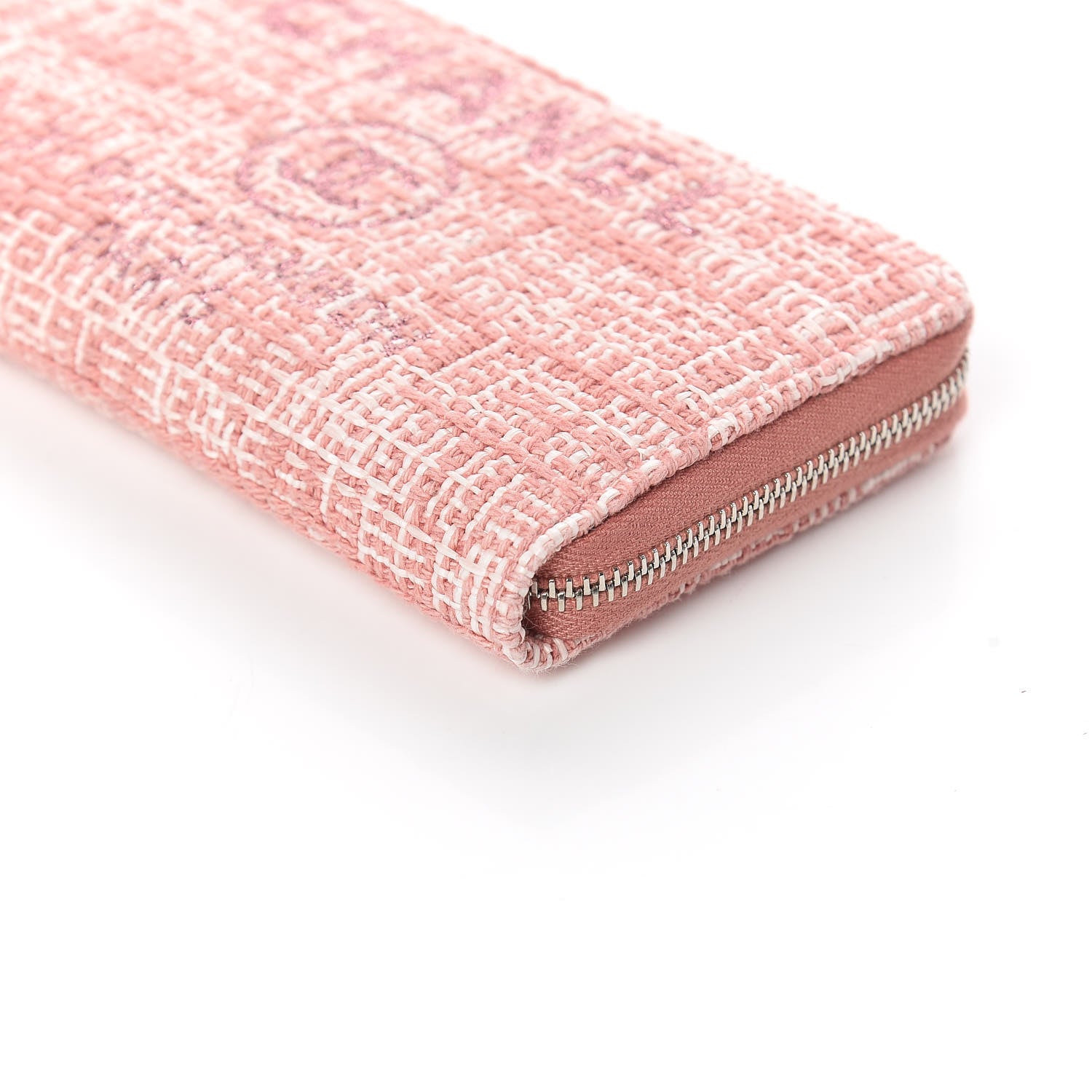 Chanel Lurex Canvas Deauville Medium Zip Around Wallet Pink 10 of 11
