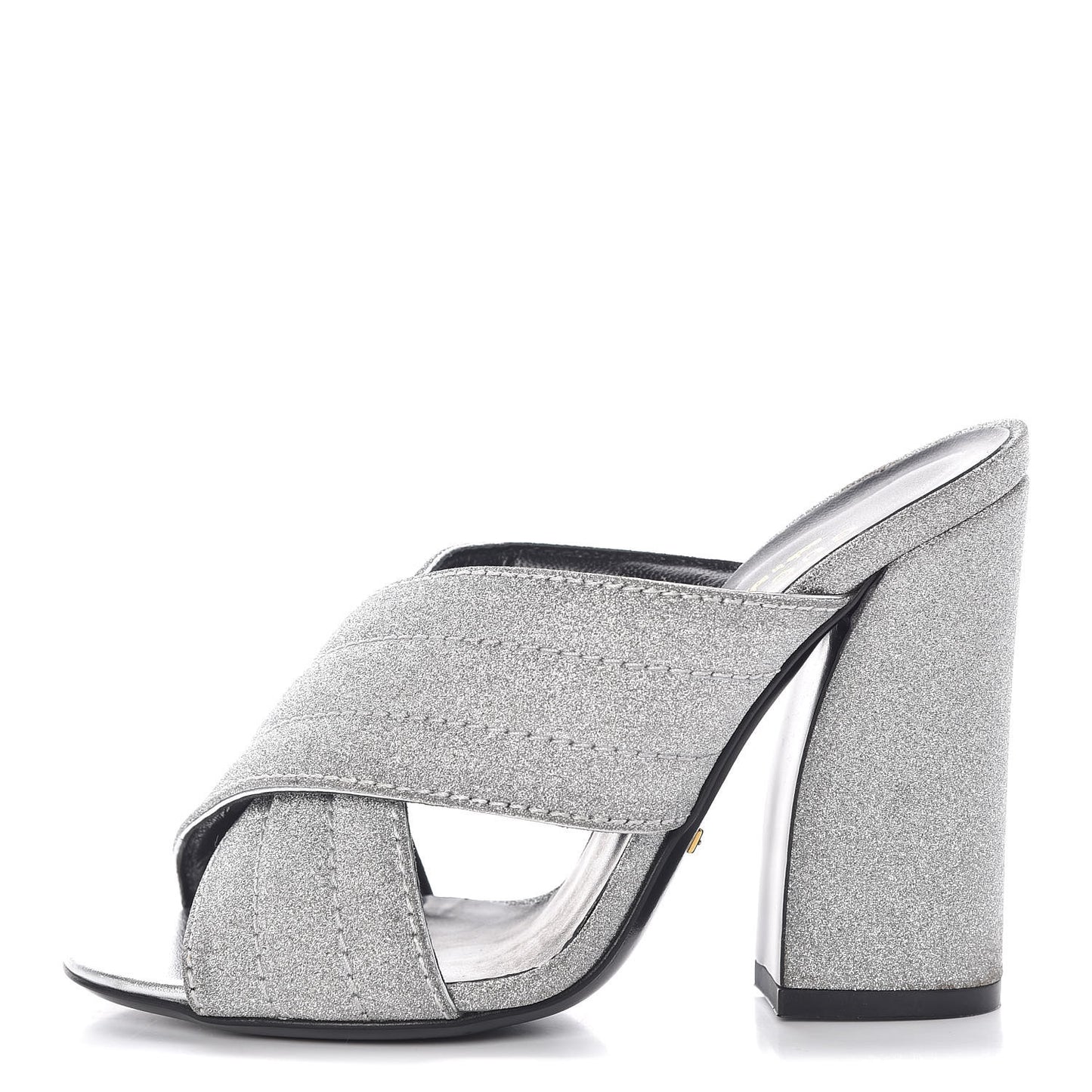 Glitter Fabric Webby Crossover High Heel Slide Sandals 35.5 Argento