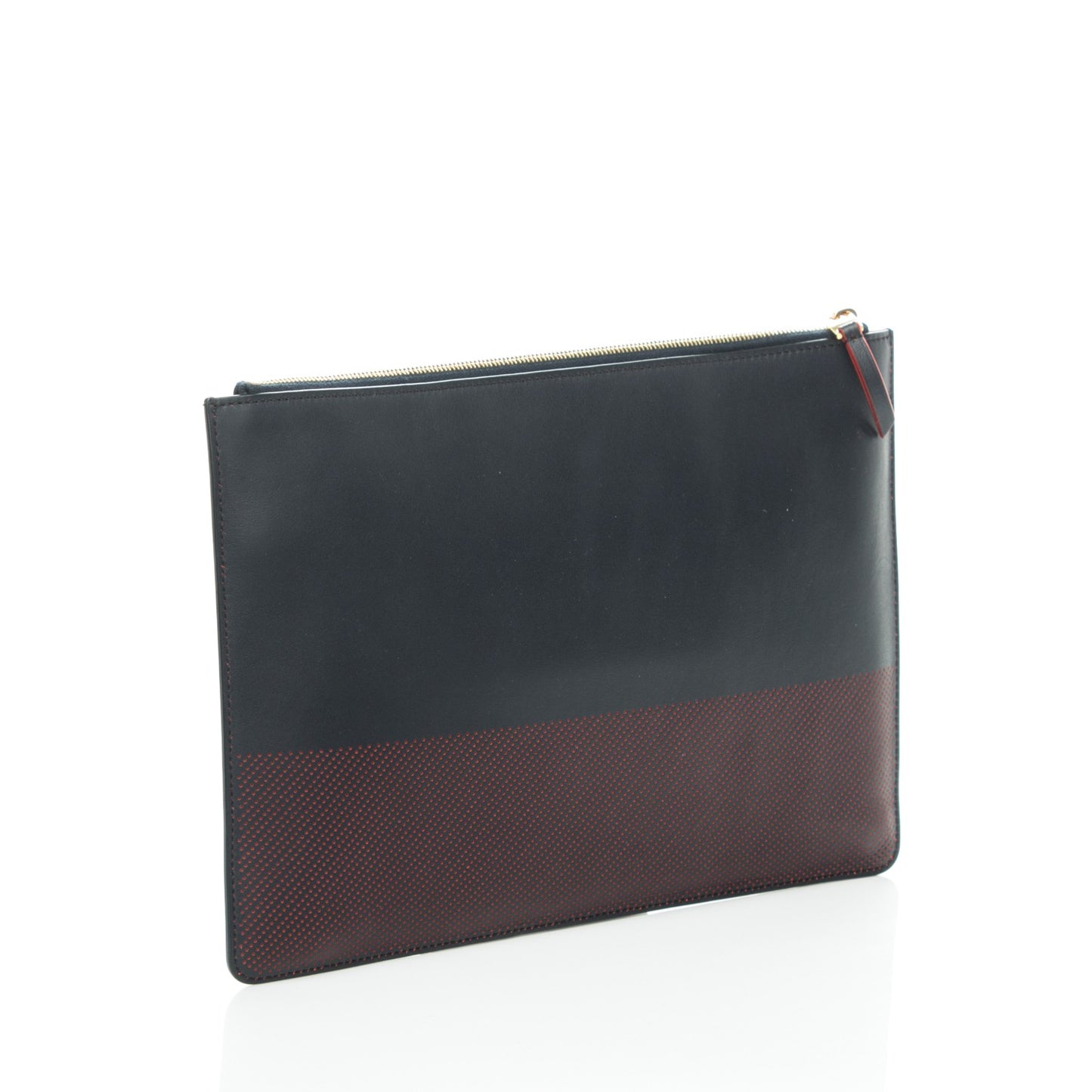 Smooth Calfskin Perforated Bi-Color Clutch Pouch Navy Blue