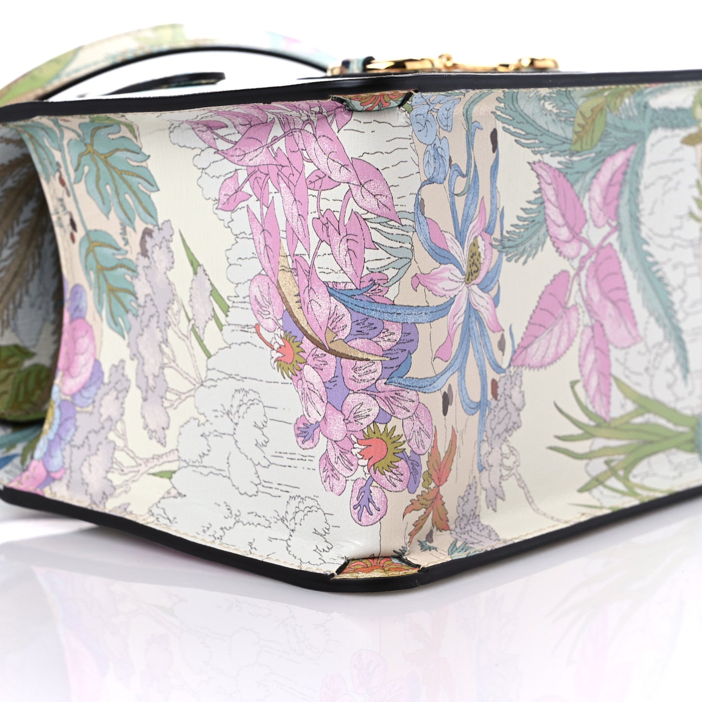 New Shangai Calfskin Tiger Savanah Mini Horsebit 1955 Foldover Top Handle Bag Chalky White Multicolor