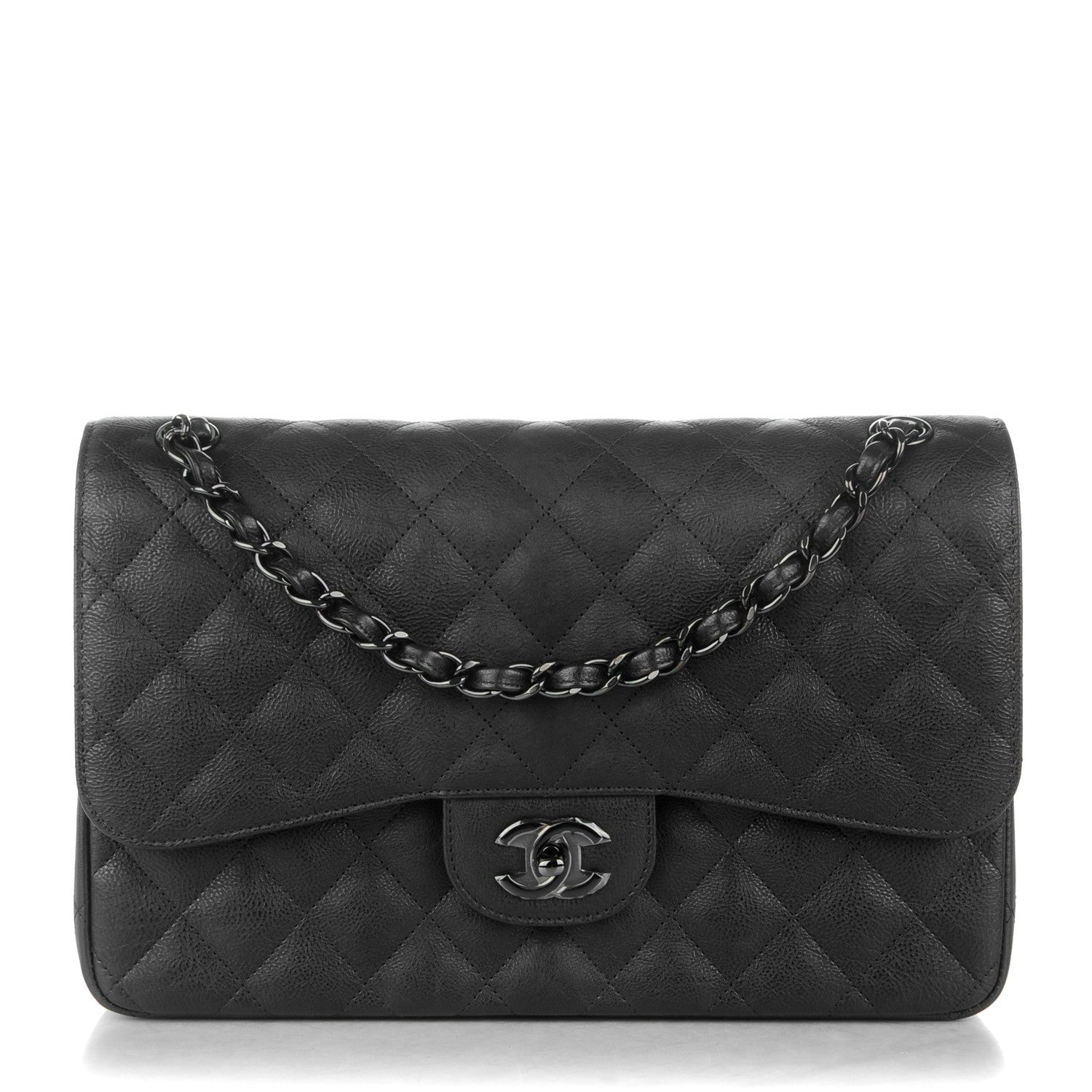 Chanel Crumpled Calfskin Quilted Jumbo Double Flap So Black 1 of 6