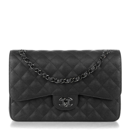 Chanel Crumpled Calfskin Quilted Jumbo Double Flap So Black 1 of 6