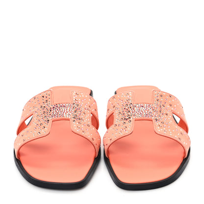 Hermes Suede Goatskin Rhinestone Oran Sandals 39.5 Orange Joey 2 of 9
