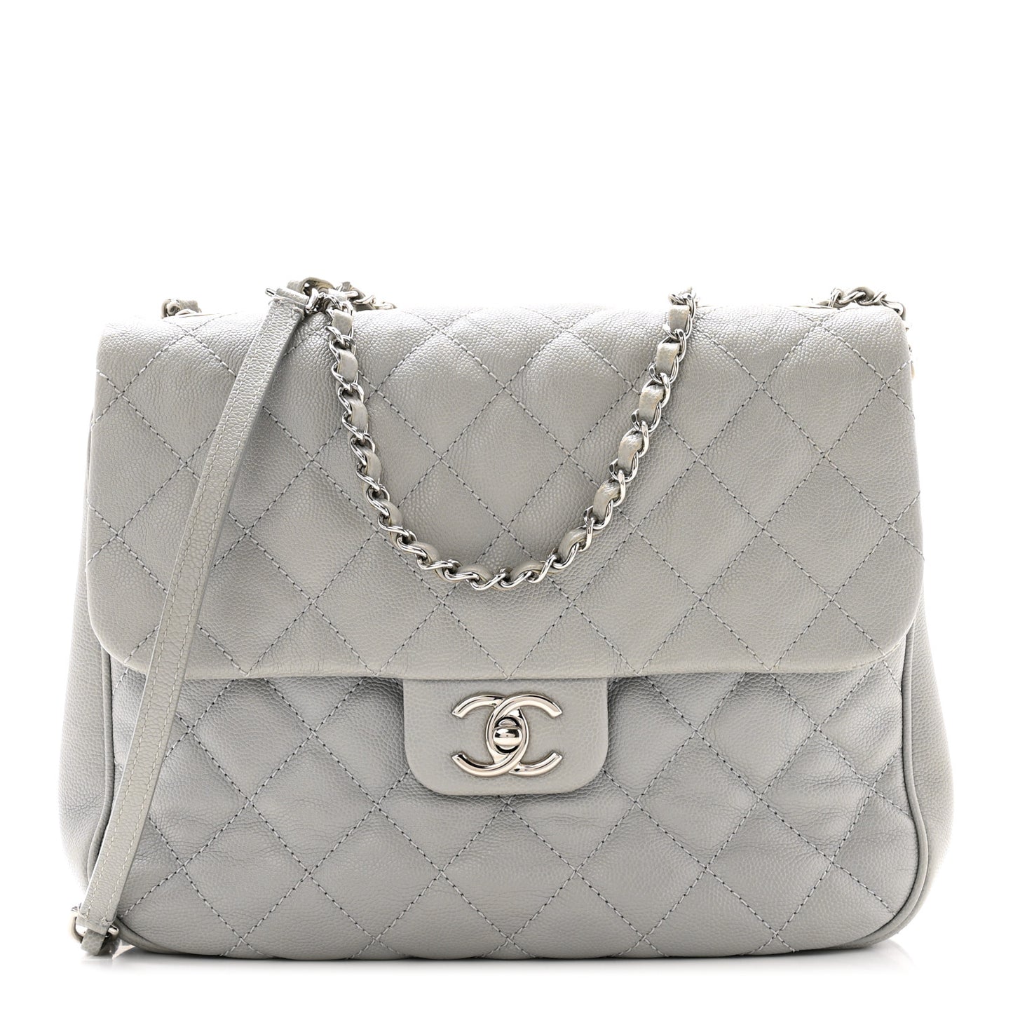 Caviar Quilted Large Urban Companion Flap Grey