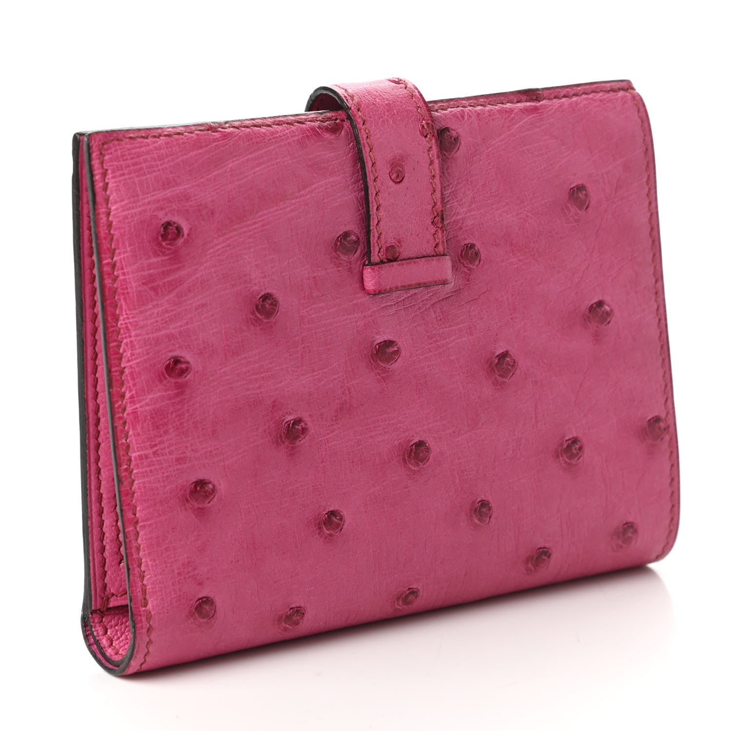 Hermes Ostrich Bearn Compact Wallet Fuchsia 3 of 10