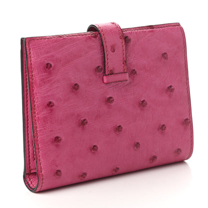 Hermes Ostrich Bearn Compact Wallet Fuchsia 3 of 10