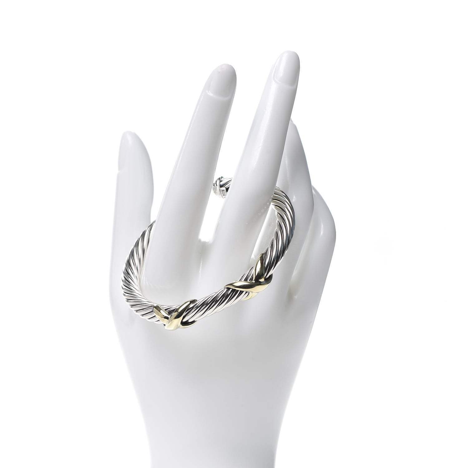 David Yurman Sterling Silver 14K Yellow Gold 7mm Double X Cable Bracelet 2 of 4