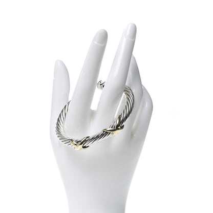 David Yurman Sterling Silver 14K Yellow Gold 7mm Double X Cable Bracelet 2 of 4