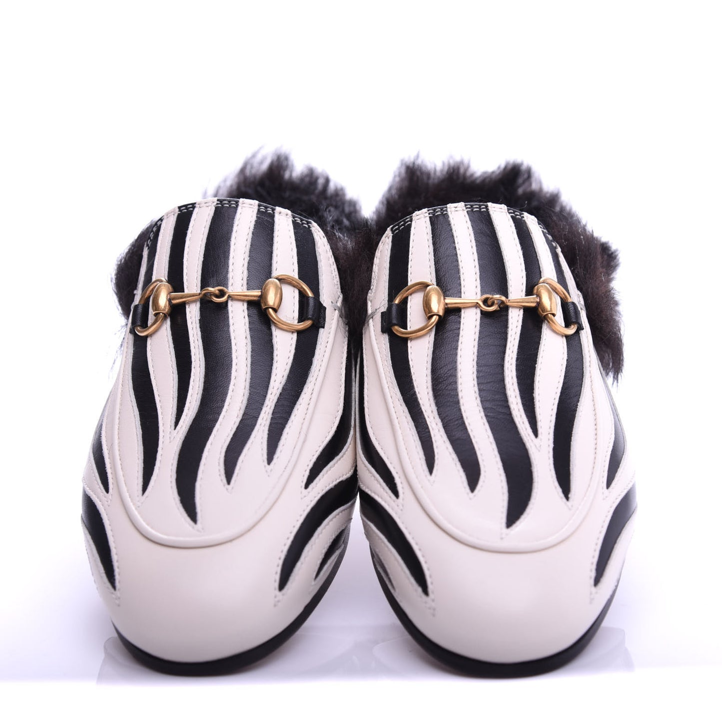 Malaga Kid Fur Zebra Inlay Womens Princetown Slippers 36 Mystic White Black