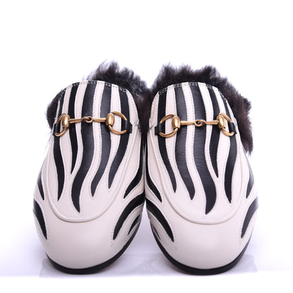 Gucci Malaga Kid Fur Zebra Inlay Womens Princetown Slippers 36 Mystic White Black 3 of 7