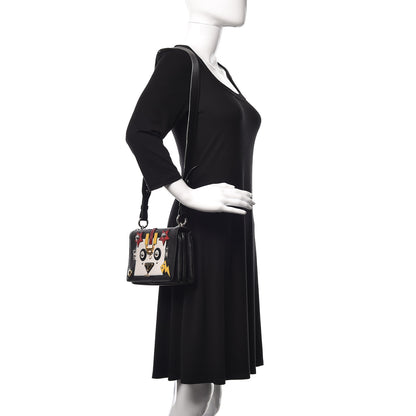 Prada Grained Calfskin Saffiano Robot Shoulder Bag Black White 2 of 9