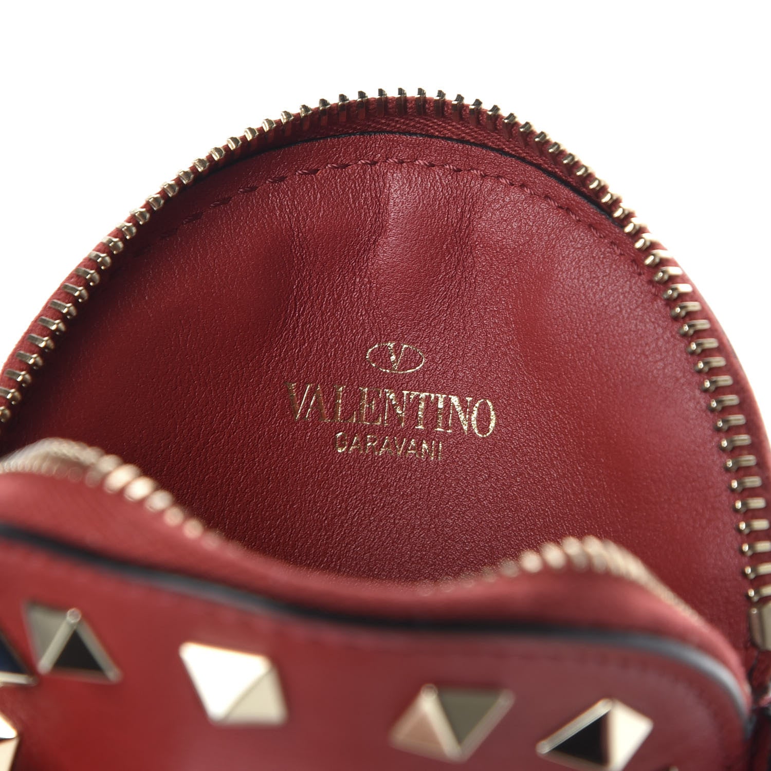 Valentino Garavani Vitello Rockstud Round Zip Coin Purse Rubino 6 of 8