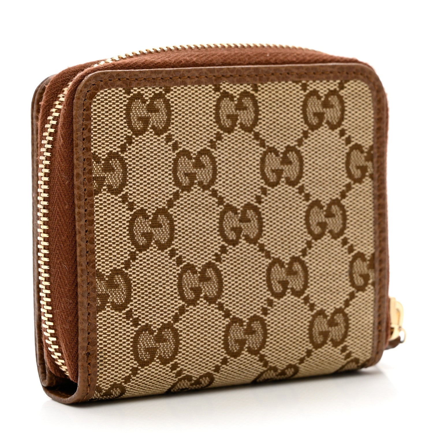 Gucci Monogram Dollar Calfskin Zip Around French Wallet Beige Ebony Tabacco 3 of 7